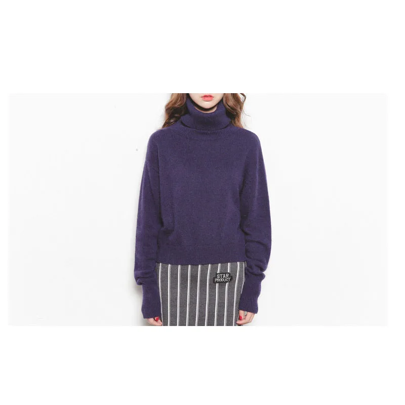 Свитер с воротником-поло пуловеры высоким воротником женские короткие свитера