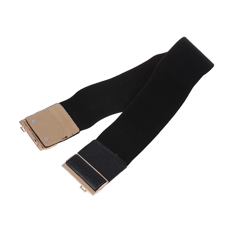 

Black Faux Leather Elastic Cinch Belt Waist Band Ornament for Woman