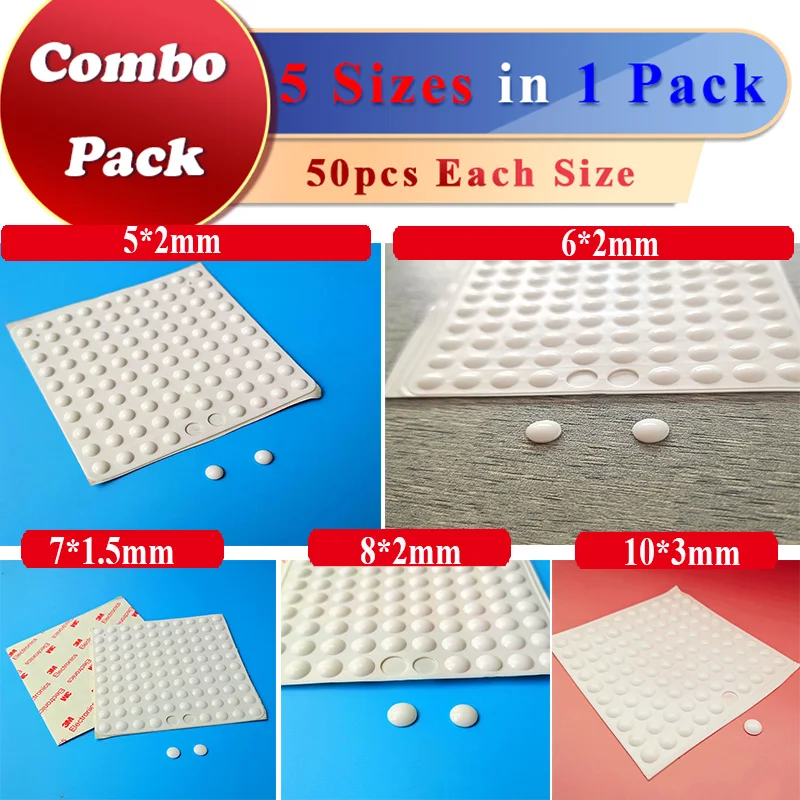 

5Sizes in 1 Pack Self Adhesive Rubber Pad Soft Anti Slip Bumper Silicone Rubber Feet Pad Shock Absorber Cabinet Catches Silencer