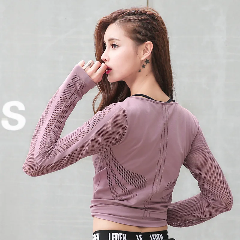 Ажурные Спортивные Рубашки Топы Женская облегающая Сетчатая футболка для йоги и
