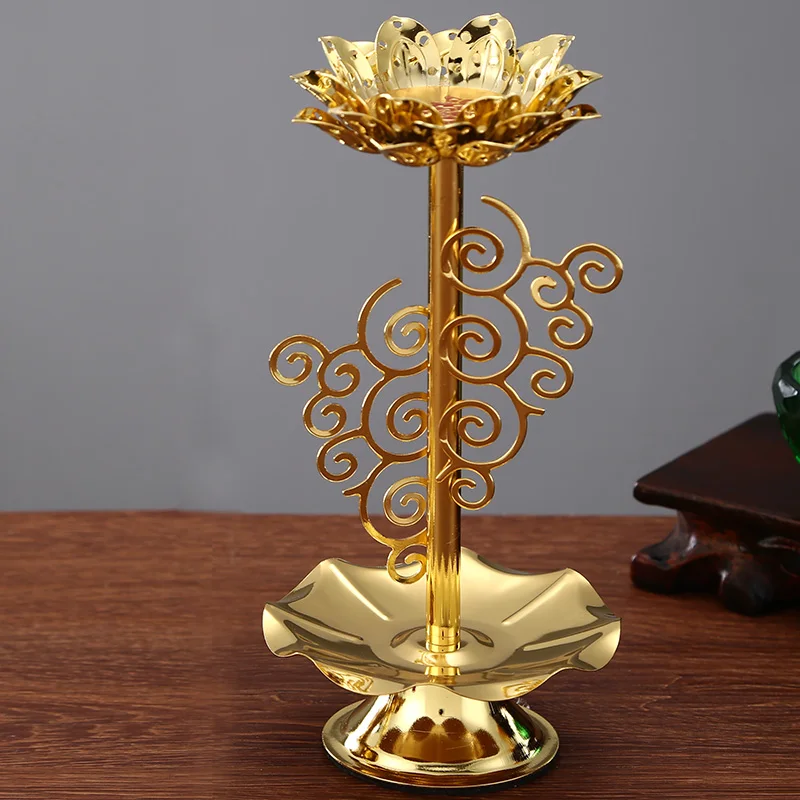 Фонарь подсвечник держатель лампы маленький металлический золотой Лотос цветок