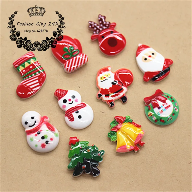 

20pcs Resin Christmas Reindeer/Santa Claus/Tree/Bell/Snowman/Wreath/Sock/Glove Flatback Cabochon DIY Craft scrapbooking