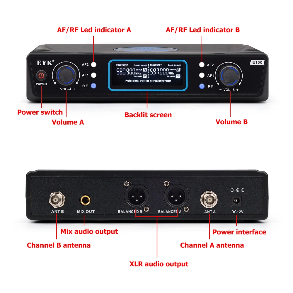 EYK E100 UHF беспроводной двойной корпус микрофон с гарнитурой и лацканом на