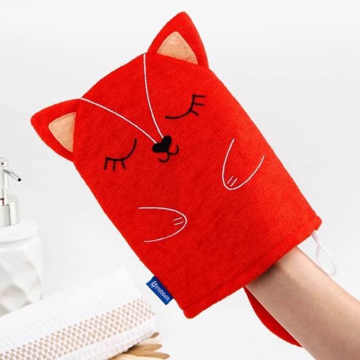 Мочалка детская для купания Лисичка варежка из махры | Мать и ребенок