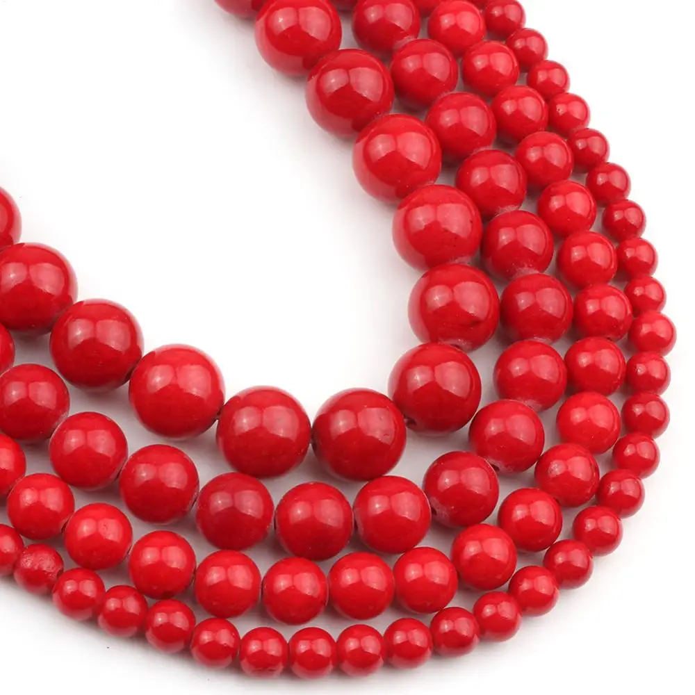 Бусины из натурального камня красного кораллового цвета круглые бусины для