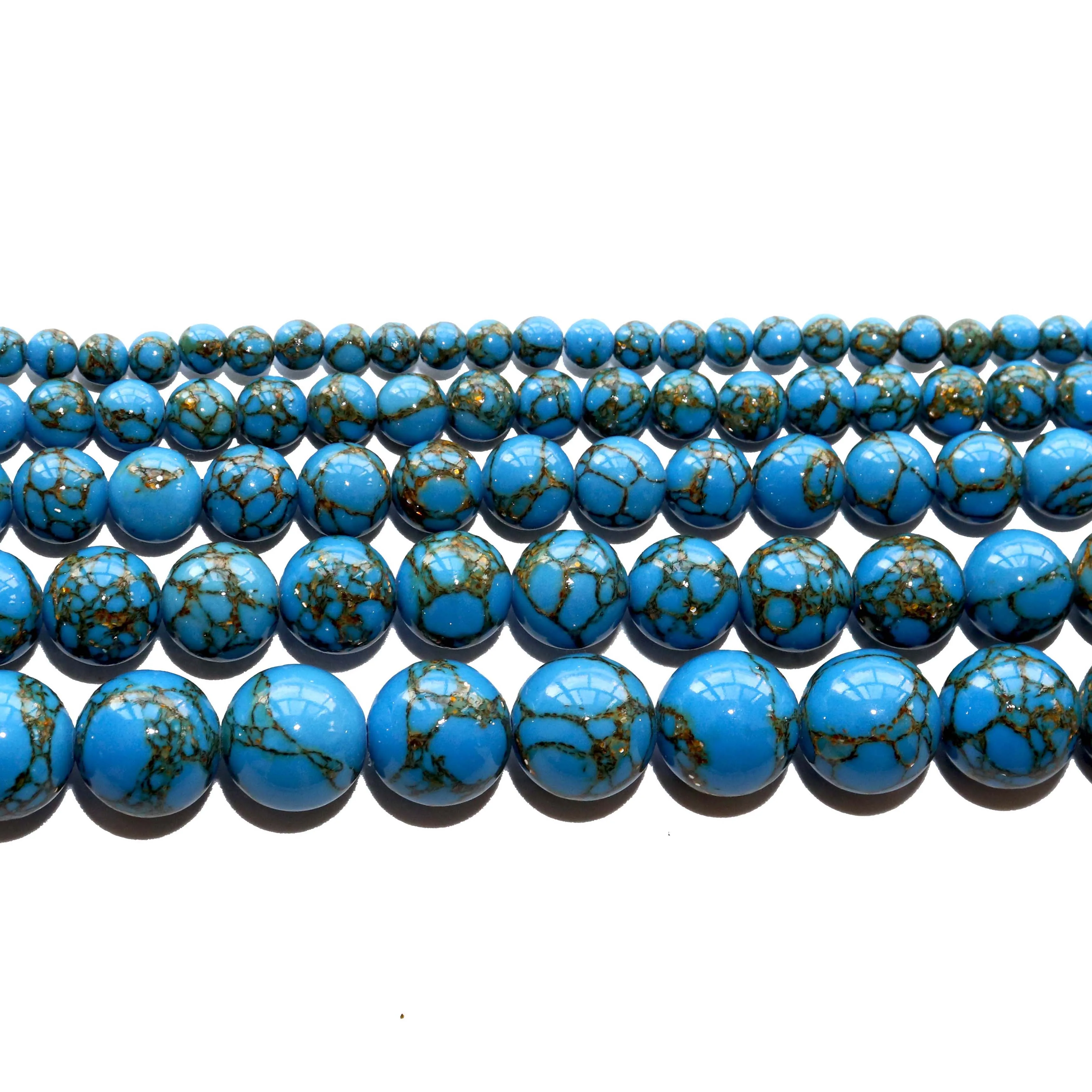 Оптовая продажа круглые бусины из натурального камня синего золота Howlite 4 6 8 10 12 мм