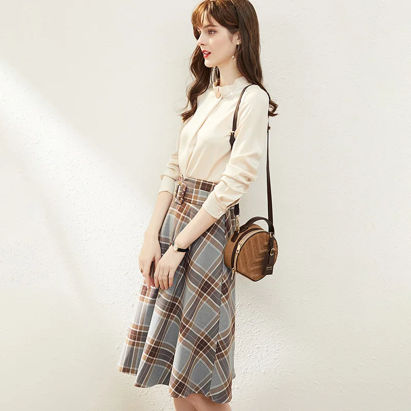 

1941308-2020 Spring New Style French Retro Elegant Elegant High-waisted Pattern Slimming Skirt Two-Piece Set