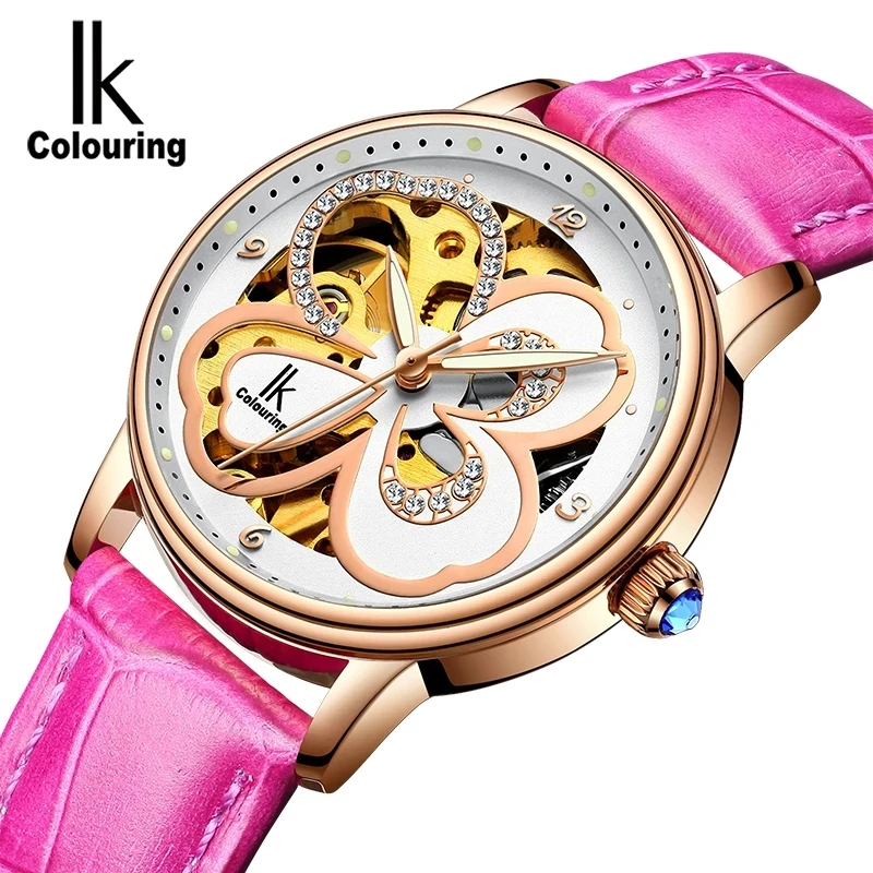 

IK Colouring New unique watch female fashion trend Korean version of the new 2019 simple diamond clover mechanical female Reloj