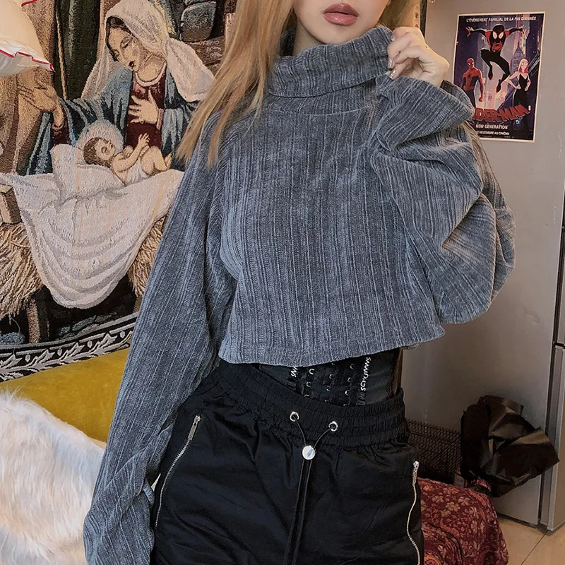

Simenual Повседневный укороченный 2019 осенне-зимний тонкий серый джемпер с длинными рукавами трикотаж сексуальные модные женские и пуловеры