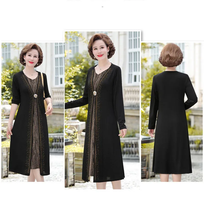 Новинка весенне-осенние платья для женщин среднего возраста платье-двойка выше