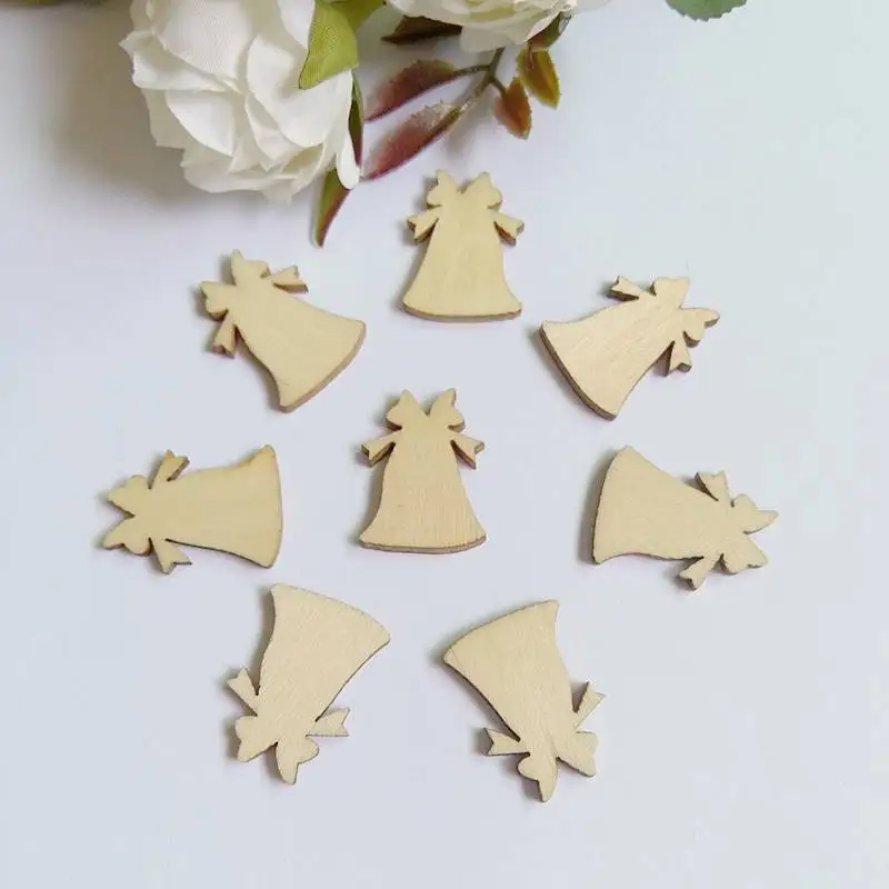 50pcs/Lot DIY Laser Cutting Christmas bells Folk Arts Crafts Blank Plaque Decoupage Home Decorations 16*21mm | Дом и сад