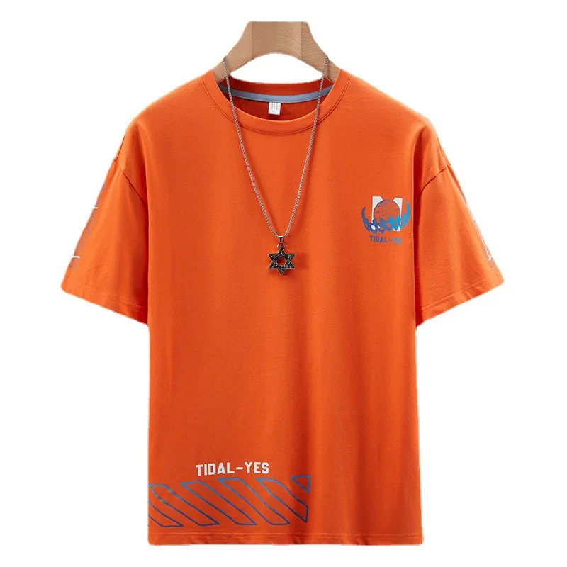 

2021 Summer New Men's Korean Version of Cotton Loose Half Sleeve Round Neck Printed Five-point Sleeve T-shirt