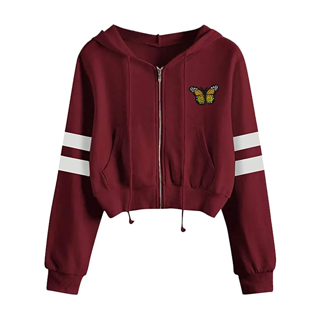 

Winter Ladies Clothing Oversized Sweatshirts Hoodies Women Harajuku Butterfly Print Hooded Cardigan Hoodie Full Sleeve Tops