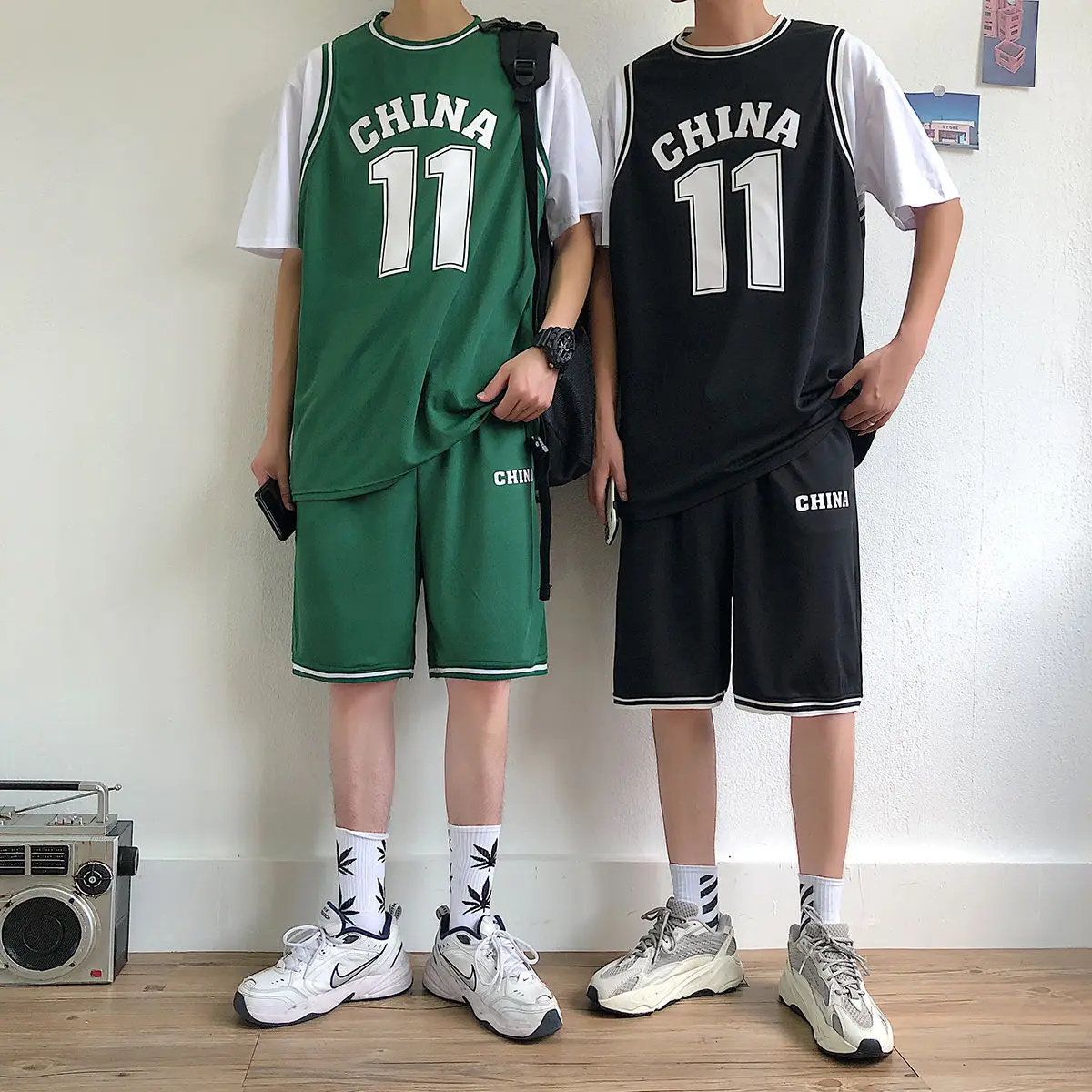 

Loose Casual Basketball Clothes Suit Men's Ball Suit Owen Fake Two-Piece Hip-hop Street Couple
