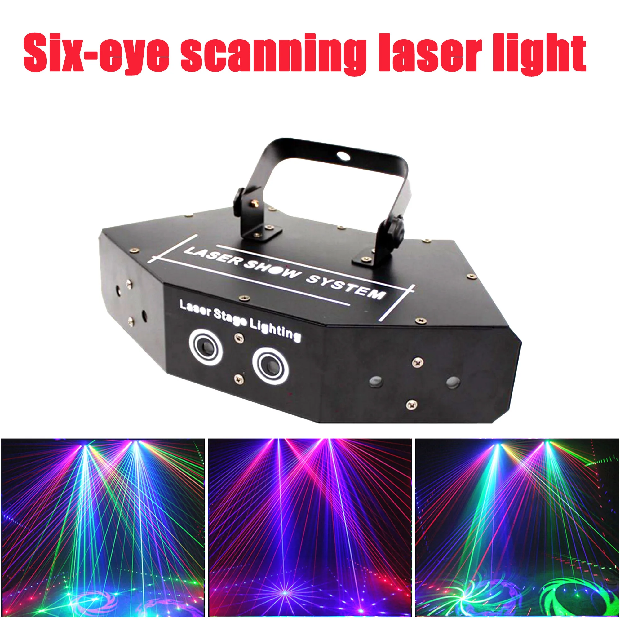 Fan-shaped six eyes scanning RGB laser light for DJ disco club stage effect lighting with voice control party lights