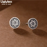 uglyless stars hexagram earrings for women thai silver 10mm mini studs earrings solid 925 silver medals brincos vintage jewelry