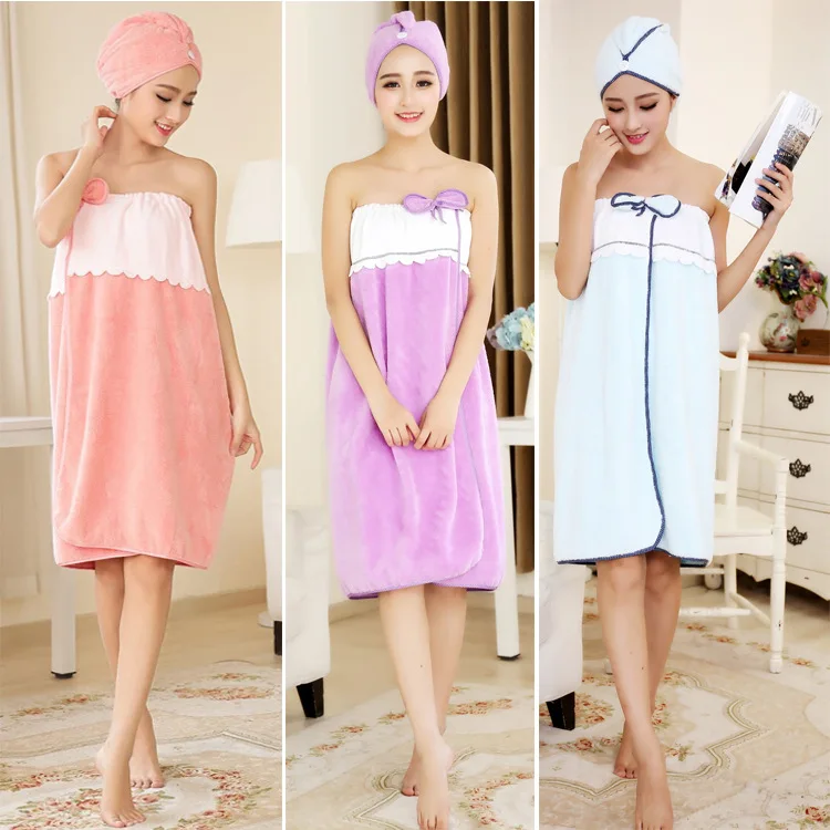 Summer ladies bath skirt beauty salon bathrobe spa clothes sexy absorbent towel+dry hair towel set wearable | Дом и сад