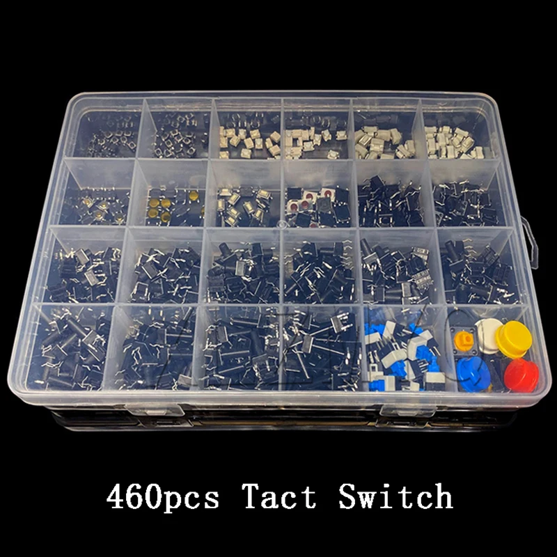 460PCS 3*4*2.5/4.3/5 6*6*5/7/8/9/10 Tactile Push Button Switch Kit Mixed Micro Switch Apply For Home Appliances Remote Switches