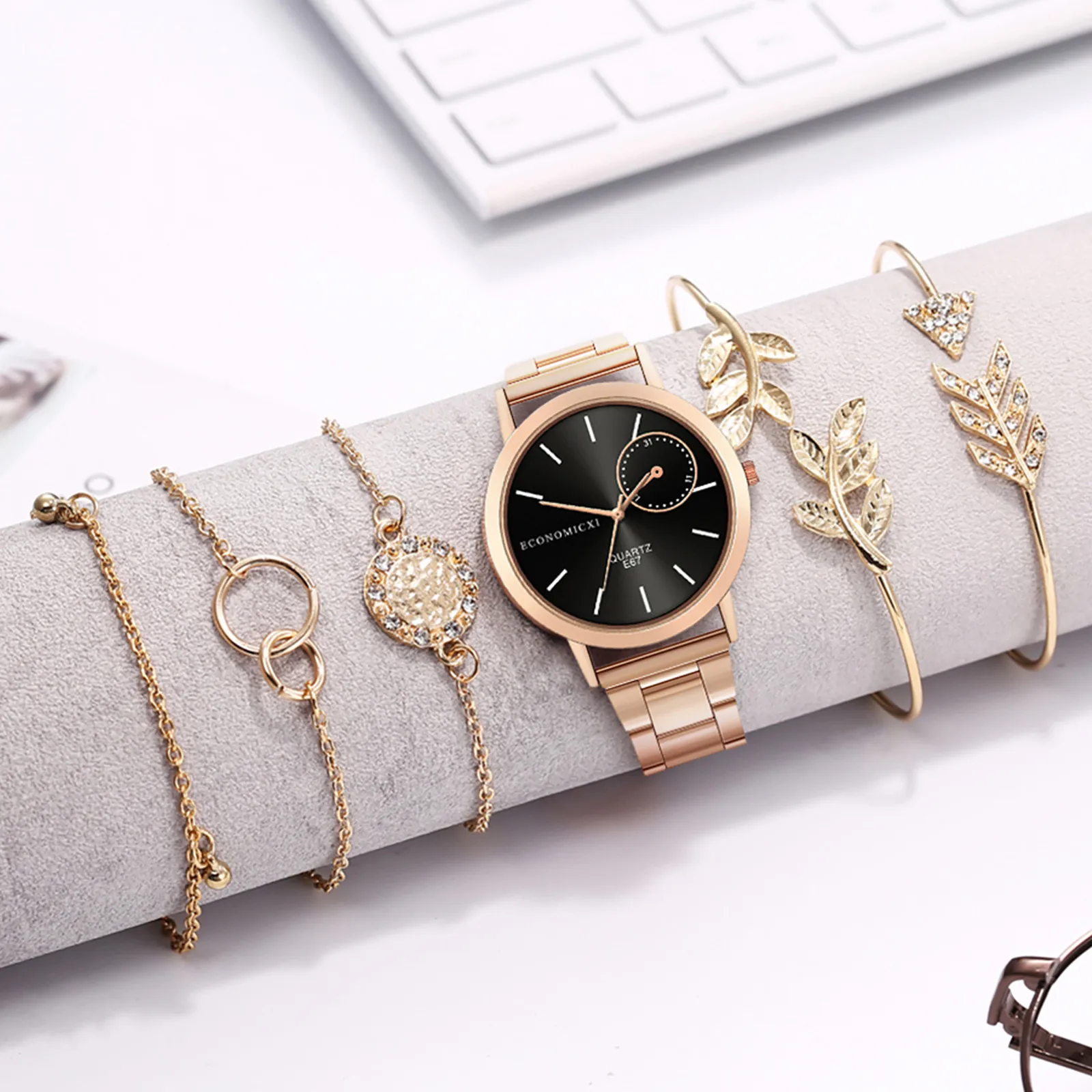 

6 Pcs Stylish Women Watches Bracelets Set Zegarek Damski Luxurious Quartz Watch For Woman Quartz Wristwatches Relogio Feminino