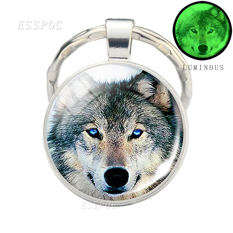 as show 9 Glow in Dark Jewelry Howling Wolf Keychain Wolf Luminous Glass Cabochon Pendant Keyring Double Side Glass Ball Keychain - Цвет: as show 9