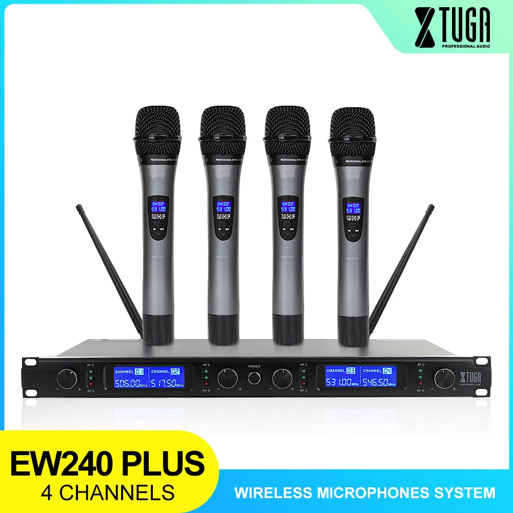 XTUGA EW240PLUS 4 канала UHF Беспроводная система микрофонов для сценического церковного
