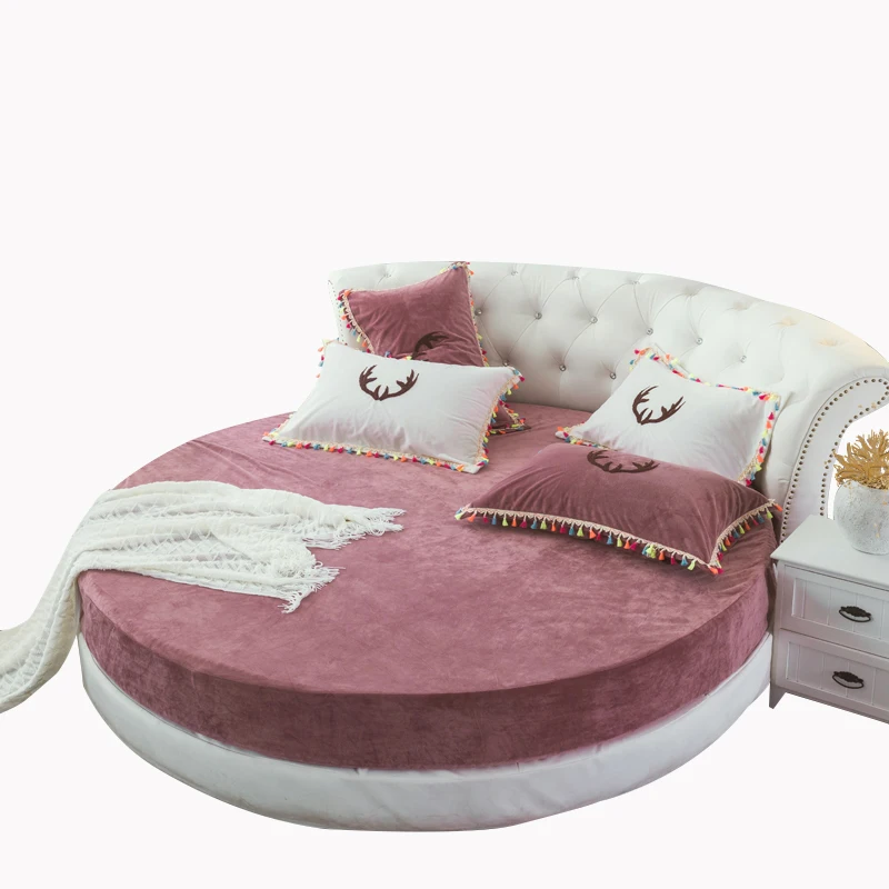 Зимняя круглая натяжная простыня кораллового цвета хрустальные бархатные