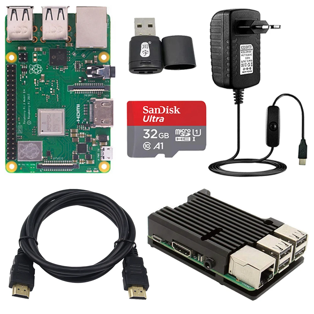 

Original Raspberry Pi 3 + Aluminum Metal Case Box Enclosure + Power Supply Adapter + SD Card for Raspberry Pi 3 Model B+