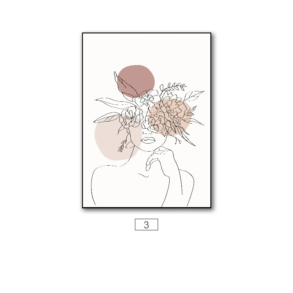 

Abstract Flower Woman Face Line Orange Wall Art Canvas Painting Nordic Posters Prints Wall Pictures for Living Room Home Decor