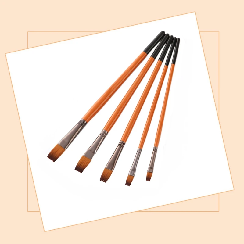 5 шт. Оранжевый Красный нейлоновый волос деревянная ручка Акварельная кисть для