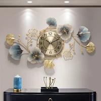 large wall clock metal ginkgo biloba modern living room silent clock home decoration luxury
