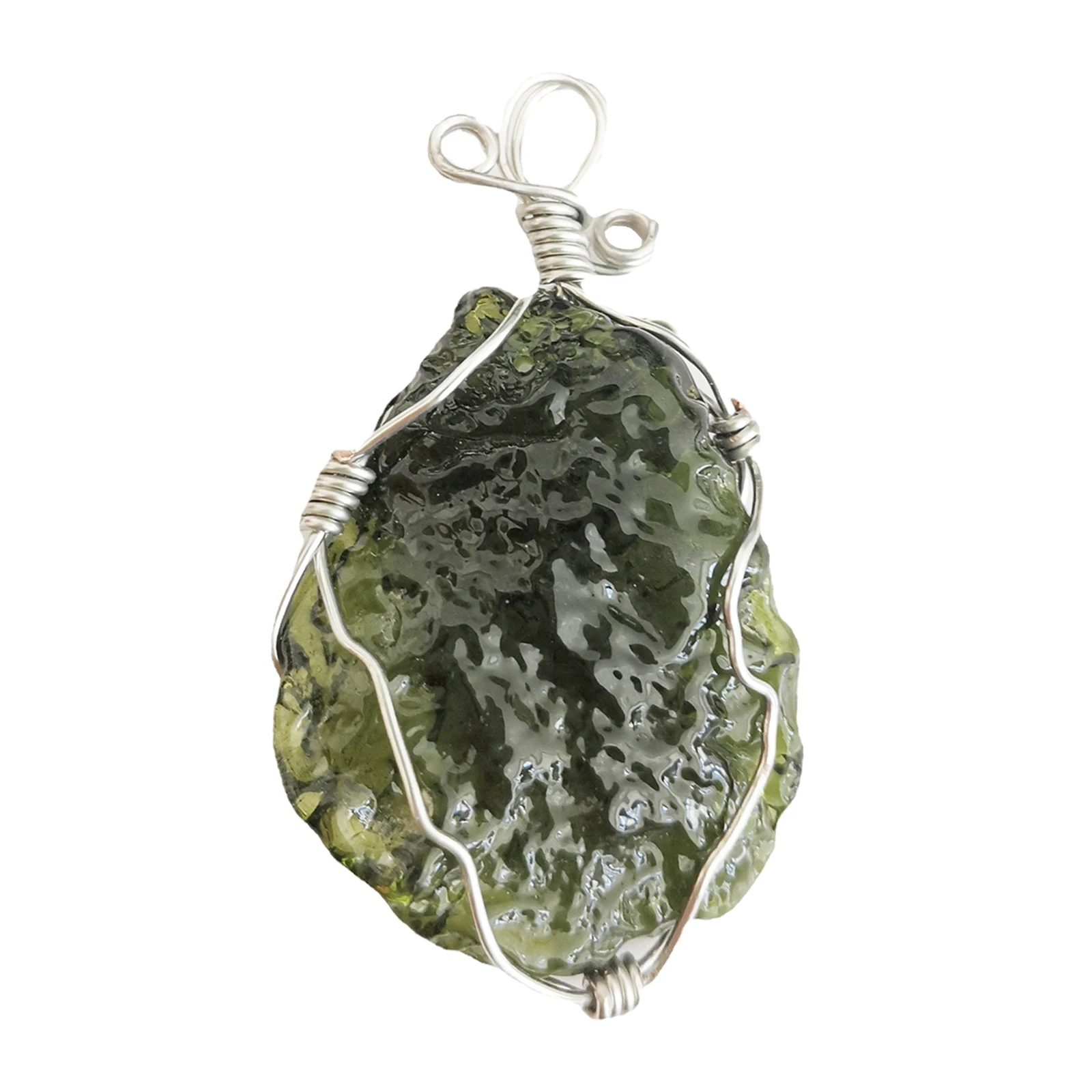 

Crystal Green Moldavite Meteorite Necklace Pendant with Rope Energy Gem Stone Decor Jewelry Gifts for Men Women