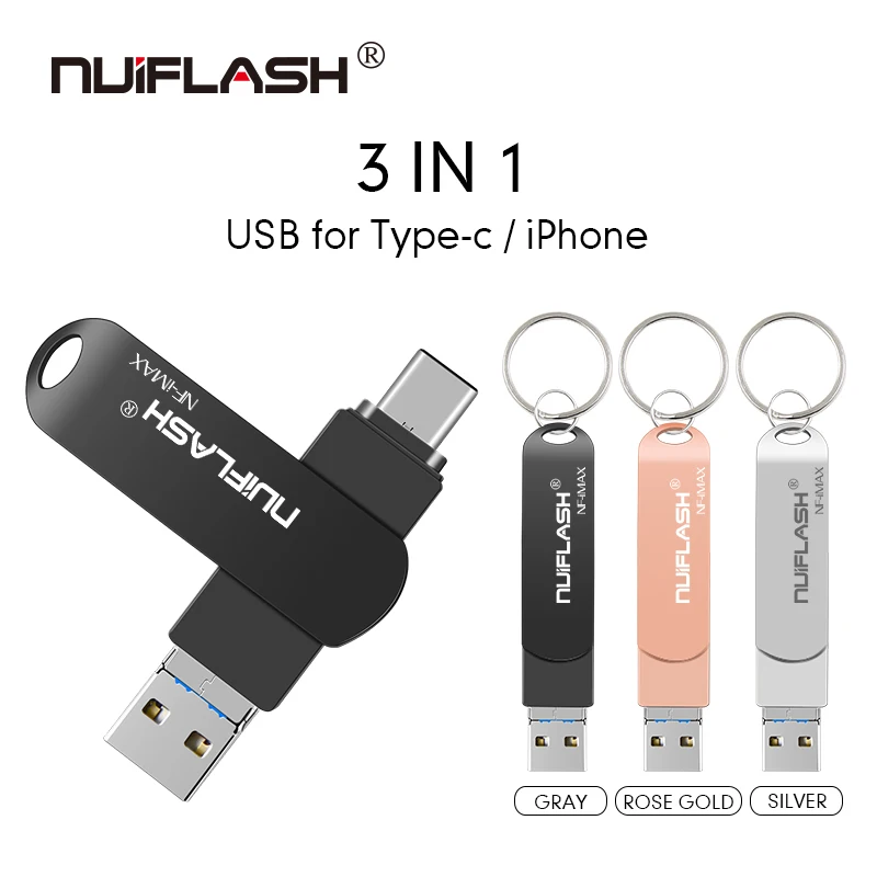 USB флеш накопитель для iPhone X/8/7/7 Plus/6/6s/5/SE/ipad 3 в 1 флешка карта памяти 16 ГБ 32 64 Гб 128 usb 2