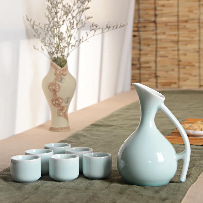 Керамика в китайском стиле набор для вина 1 горшок 6 чашек Longquan Celadon графин