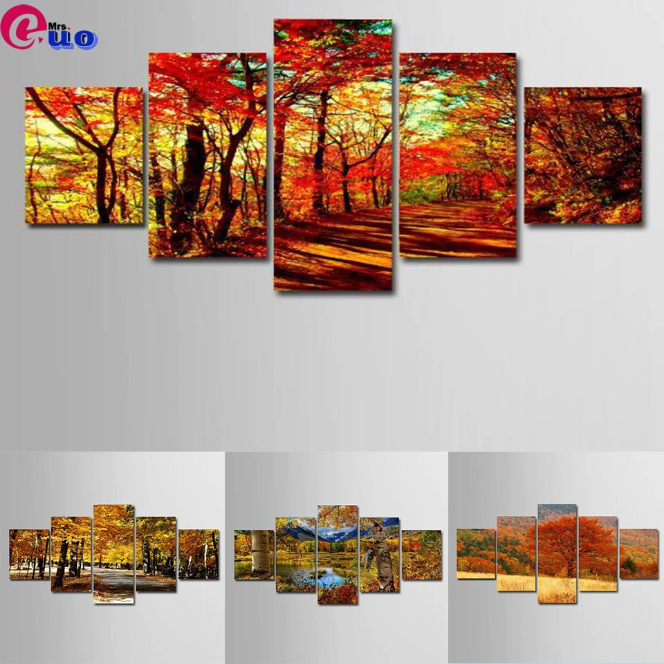 

5 Piece Diy Diamond Painting Autumn Nature Landscape Home Decor Wall Art Full Square Drill Cross Stitch Embroidery Rhinestone