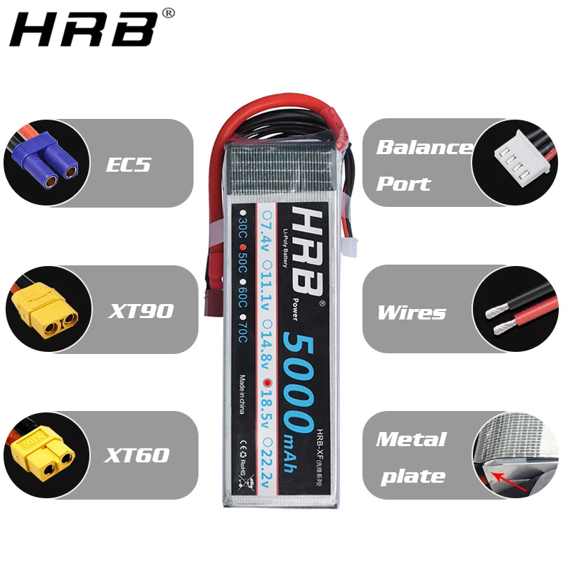 hrb 5s 185 v lipo батарея 5000mah 50c xt90 ec5 xt60 t deans xt90 s для rc quadcopter racing aircraf