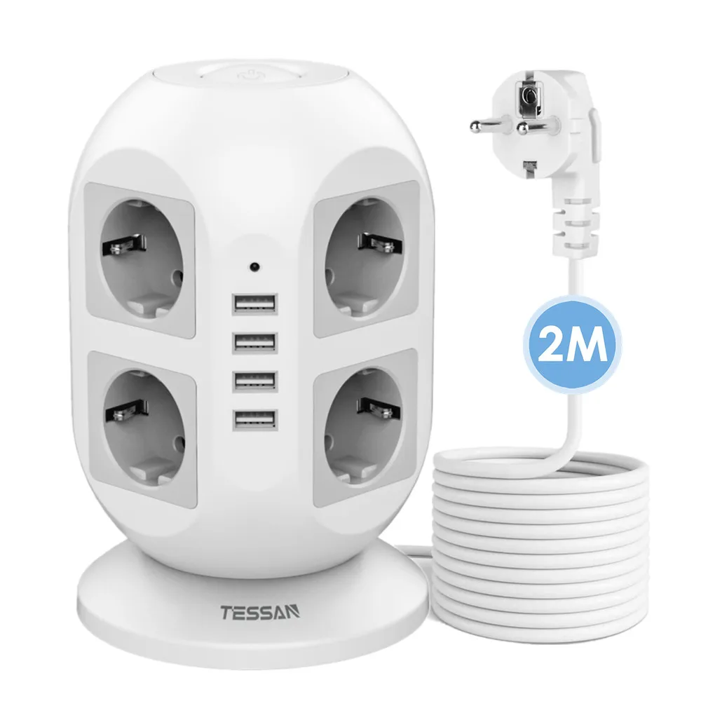 

TESSAN Electrical Socket EU Plug Power Strip with 8 Outlets 4 USB Switch Surge Protector 2M/6.5ft Extension Cord for Home Office