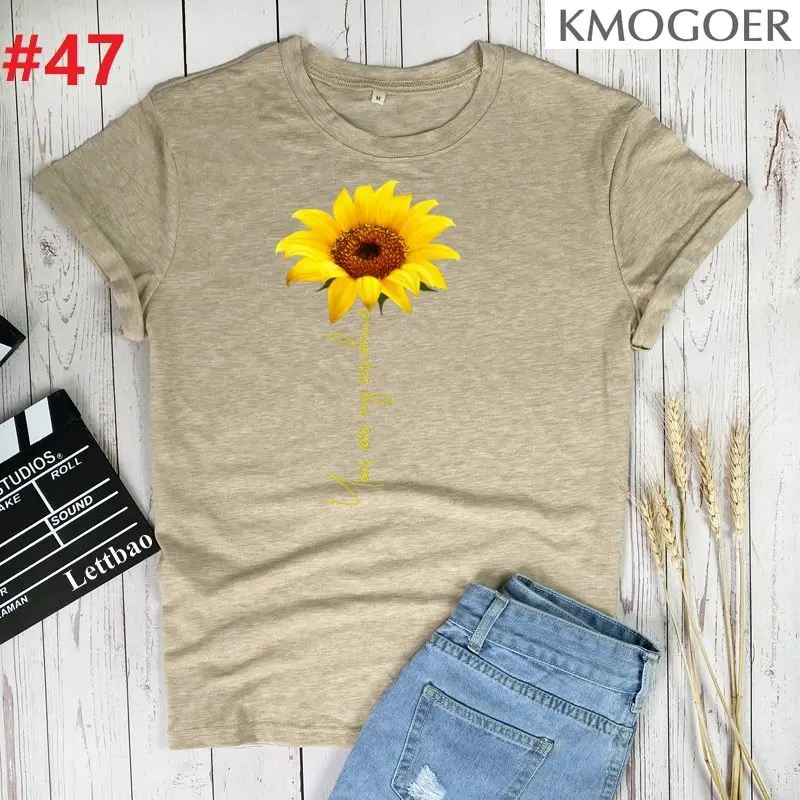 

You Are My Sunshine Sunflower Hippie Women T-shirt Aesthetics Graphic Short Sleeve Polyester T Shirts Female Camisetas Mujer