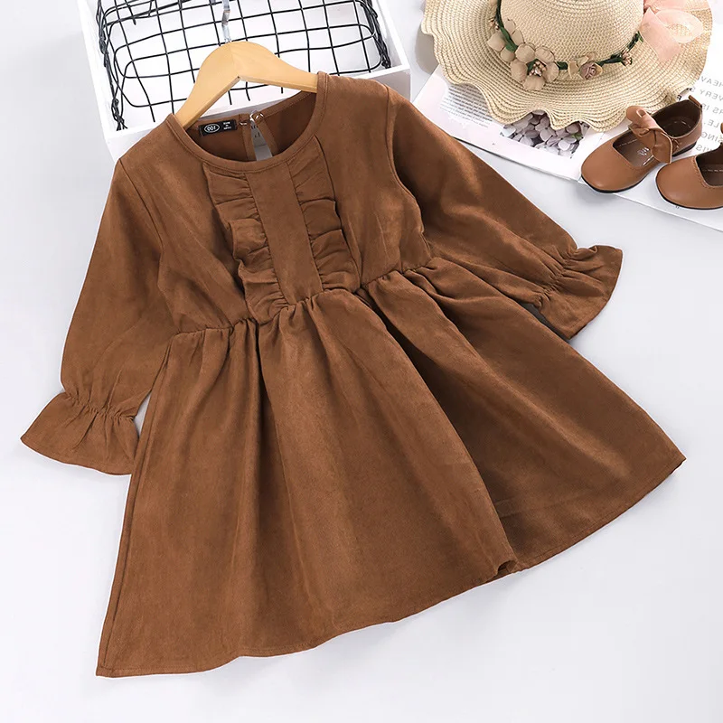 

Girls' Dress New Korean Version Of The Autumn New Corduroy Pleated Lace Princess Dress Children Toddler Baby Kids Clothing 2-6Y