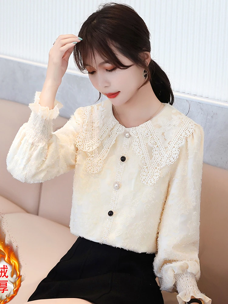 

Accessories Women Elegant Blouse Top Lace Shoulder Chiffon White Blouse Women Casual Blusas Mujer De Moda Women Clothes BW50XF