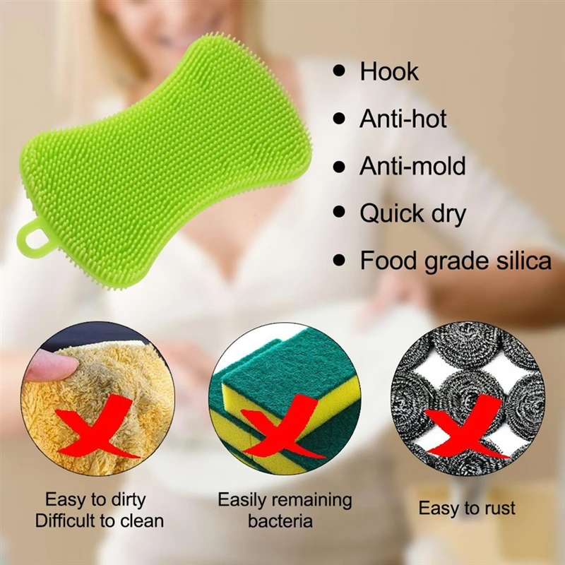 

1pc Kitchen Cleaning Brush Silicone Dishwashing Brush Fruit Vegetable Dish Washing Cleaning Brushes Pot Pan Sponge Scrubber