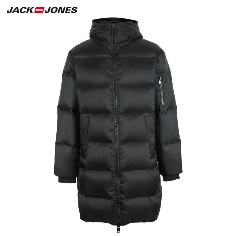 JackJones мужской зимний длинный пуховик с капюшоном, парка, пальто, мужская одежда 218312537 - Цвет: Black