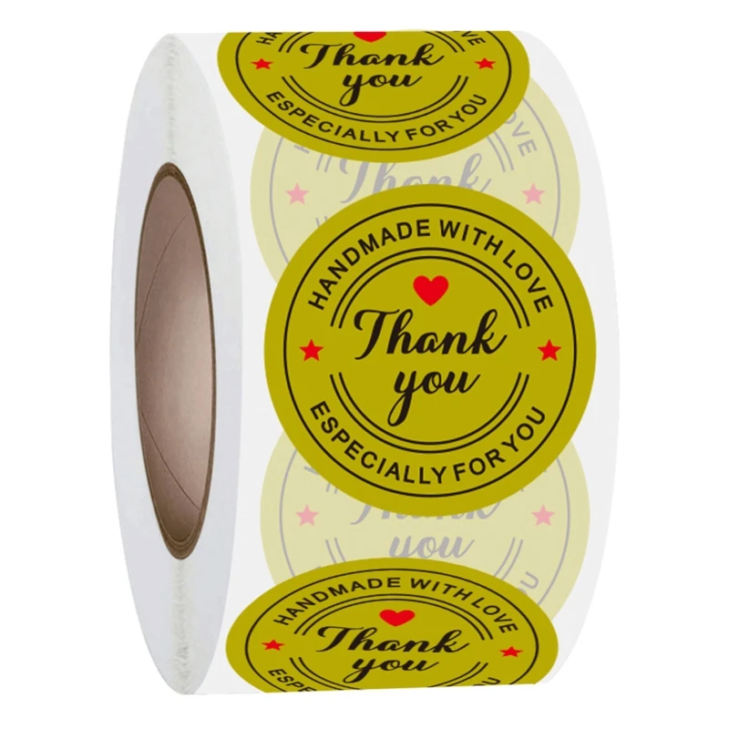 

500 Kit Handmade with Love Thank You Stickers with Black Font Red Heart Labels for Small Business Owner Customer Package
