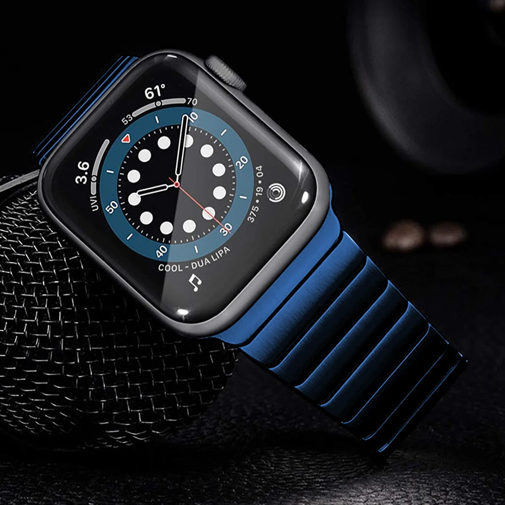 

Ремешок из нержавеющей стали для apple watch 6 band series 5 4 se 44 мм 40 мм, синий звеньевой браслет для iwatch 3 42 мм 38 мм, деловой браслет