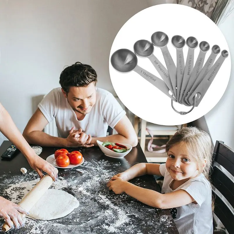 

Stainless Steel Measuring Spoons Kit 8pcs Scoops Cooking Tools For Dry & Liquid Ingredients Measure X7JE