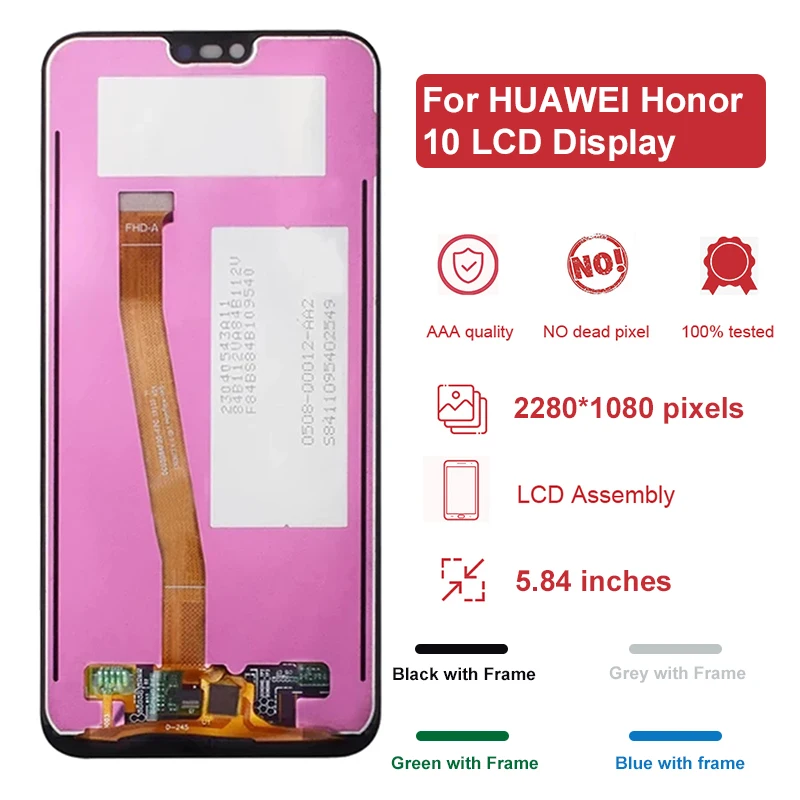 Pantalla LCD para m&oacute;vil Huawei Honor 10, digitalizador de pantalla t&aacute;ctil, piezas de reparaci&oacute;n de COL-L29, 100% pulgadas, IPS original, probada al 5,84-1