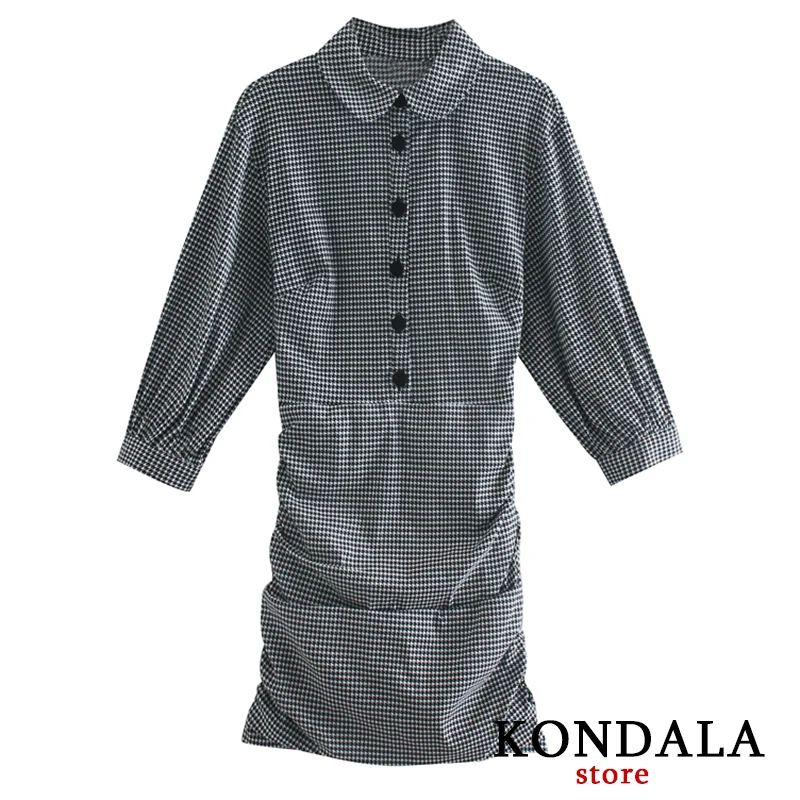 KONDALA женское платье Za 2020 винтажный клетчатый рисунок печатное платье-мини