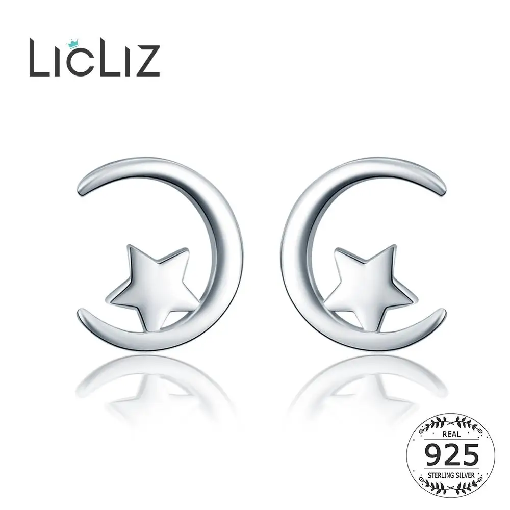 Женские серьги-гвоздики из серебра 925 пробы в виде Луны и звезды | Украшения