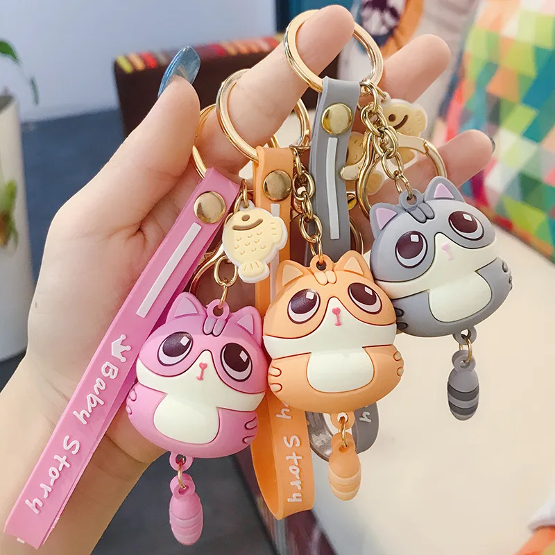 

2020 New Fashion Cute Cat Keychain Key Ring Fashion Cartoon PVC Lucky Cat Car Keyring Bag Phone Pendant Couple Key chain