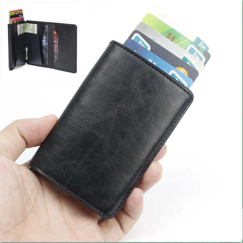 

Antitheft Vintage Credit Card Holder Blocking Rfid Wallet Unisex Security Leather Information Aluminum Metal Purse Money Clip