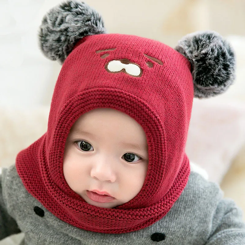

Autumn Winter Children Hats 4 colors Ball Hat Kids Beanies Cap Girls Boys Warm Wool Hooded Hat Baby Scarves Toddler Caps